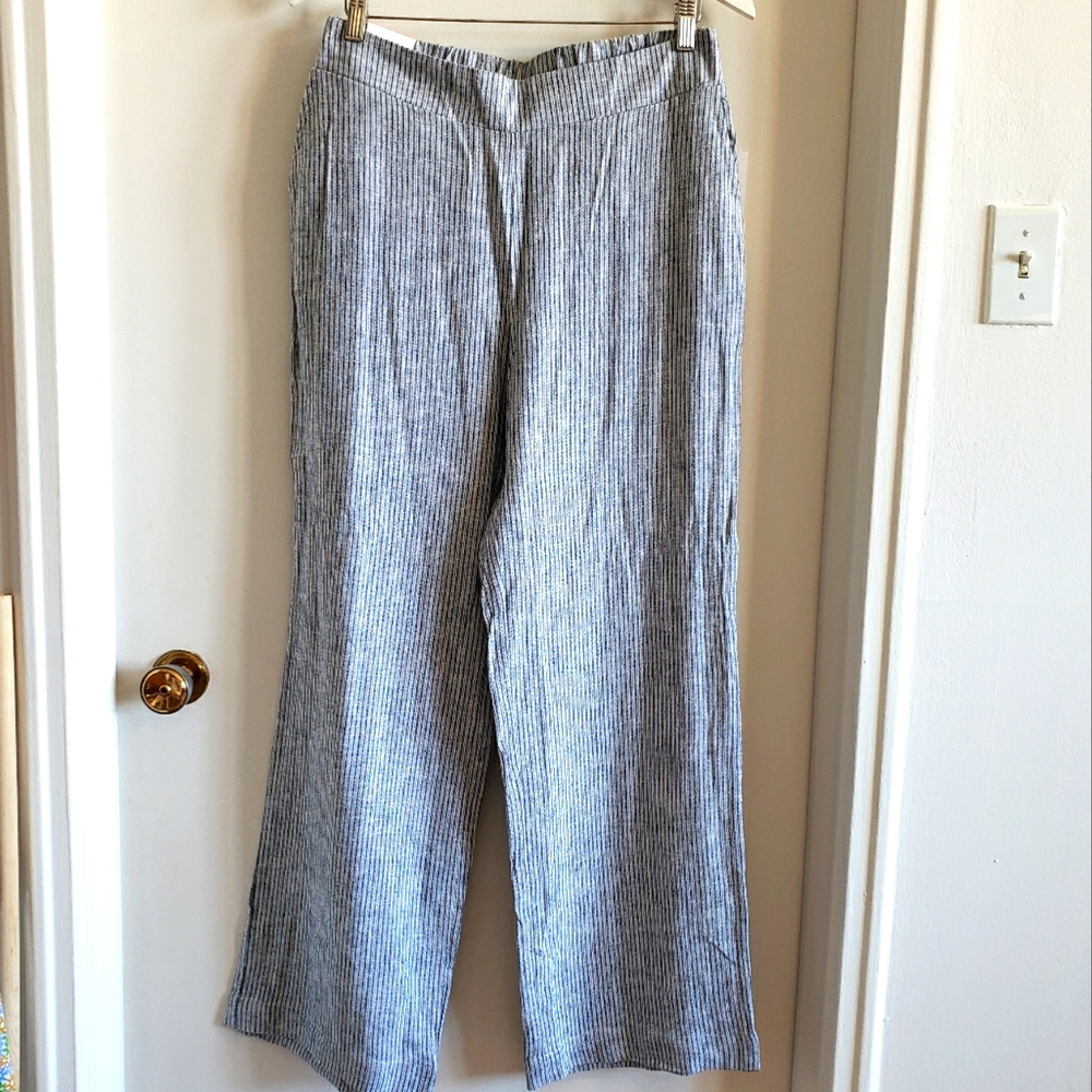 Cristina B Blue White Pinstripe Lounging Pants Back Pockets Front Pockets M NWT